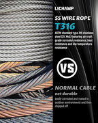 Lichamp 350FT 1/8" Stainless Steel Wire Rope Cable, Aircraft 316 SS Braided Steel Wire Thin Metal Cable Hardware for Deck Railing Handrail Safety System, SSC350