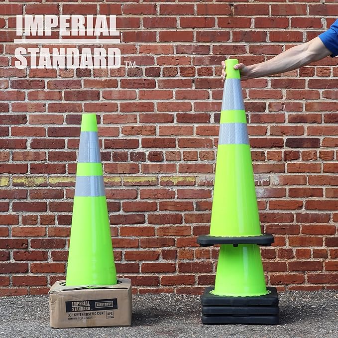 Traffic Cones - Safety Cones - 36" Green Cones with 2 Reflective Collars - Construction Cones - Road Cones - Parking Cones - Street Cone (4 pack)