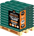 Heavy Duty Poly Tarp 40' x 40' - Bulk Full Pallet (30 Pack) Thick Waterproof, UV Blocking Protective Cover - Reversible Green & Black - 10 Mil Thick Polyethylene - by Xpose Safety
