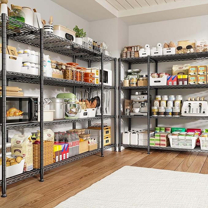 REIBII 78.4''W Wire Shelving Garage Shelving Unit Load 1500LBS,4 Tier Metal Shelving with Adjustable Metal Shelf Storage Shelves for Pantry Shelves Commercial Shelf Kitchen Garage 11.8''Dx59''H