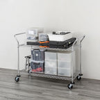 Finnhomy 2-Tier Commercial Grade Rolling Cart, Heavy Duty Utility Cart, Carts with Wheels and Handles, Kitchen Cart on Wheels, Metal Serving Cart with 700 lbs Capacity, Shelf Size 24" D x 48" W, NSF