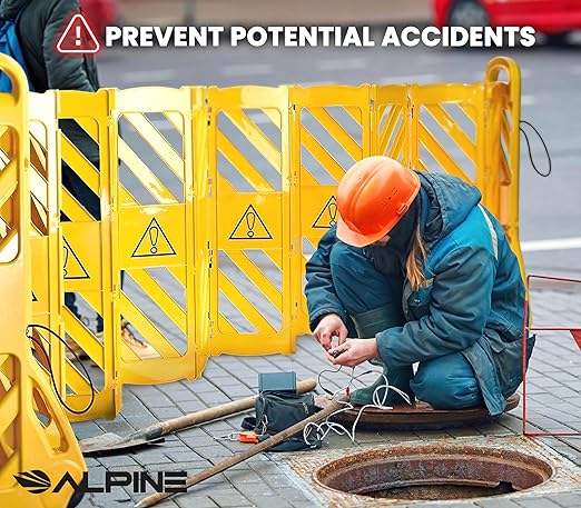 Alpine Commercial Safety Barriers, 13 Foot Expandable Mobile Barricade System - Folding Portable Barrier, Traffic Barricade Fence, Plastic Barricade for Construction, Traffic Control, Driveway Gate