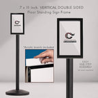 Crowd Control Warehouse Pedestal Standing Floor Sign Frame with Sloped Base, 7x11 Inch Vertical, Polished Stainless Steel