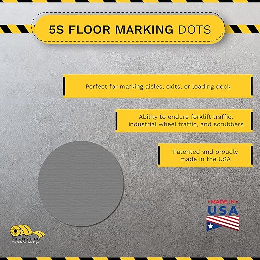 Mighty Line 2.7" Solid Dot Shaped Floor Marking Tape for Safety, Caution, Warning, Heavy-Duty, Peel and Stick, Adhesive Circle Spots, Industrial Quality, Gray, Pack of 100