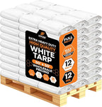Heavy Duty White Poly Tarp 50' X 50' - Bulk Full Pallet (12 Pack) - Multipurpose Protective Cover - Durable, Weather Proof & Tear Resistant - 12 Mil Thick Polyethylene - by Xpose Safety