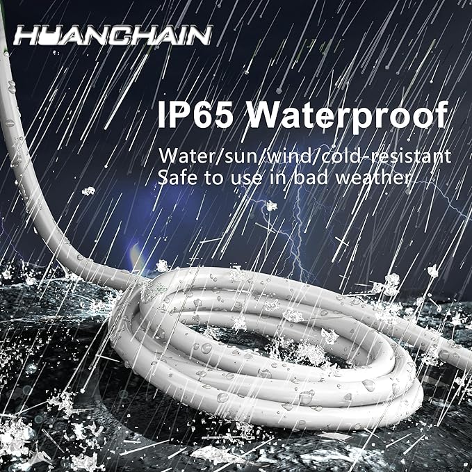 HUANCHAIN Indoor Outdoor White Extension Cord 20 ft Waterproof, 16/3 Gauge Flexible Cold-Resistant Appliance Extension Cord Outside, 13A 1625W 16AWG SJTW, 3 Prong Electric Cord, ETL