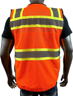 C Vest for Mens Safety Vest With Zipper and Utility Pockets Premium Black Series Surveyors Vest (Large, Orange/Black)