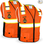 KwikSafety - Charlotte, NC - BIG KAHUNA Safety Vest [2 PACK] Class 2 ANSI OSHA Reflective Vest Durable High Visibility Vest Construction Safety Vest for Men Industrial Work Gear/Orange Large