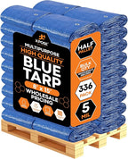 Better Blue Poly Tarp 8' x 15' - Bulk Half Pallet (336 Pack) Multipurpose Protective Cover - Lightweight, Durable, Waterproof, Weather Proof - 5 Mil Thick Polyethylene - by Xpose Safety