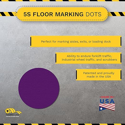 Mighty Line 3/4" Solid Dot Shaped Floor Marking Tape for Safety, Caution, Warning, Heavy-Duty, Peel and Stick, Adhesive Circle Spots, Industrial Quality, Purple, Pack of 200