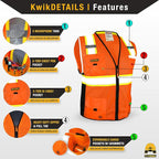 KwikSafety - Charlotte, NC - BIG KAHUNA Safety Vest [2 PACK] Class 2 ANSI OSHA Reflective Vest Durable High Visibility Vest Construction Safety Vest for Men Industrial Work Gear/Orange Small