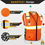 KwikSafety - BIG KAHUNA DIGITAL Safety Vest [LIMITED EDITION] Class 2 ANSI OSHA Reflective Vest Durable High Visibility Vest Construction Safety Vest for Men Industrial Work Gear/Orange Small
