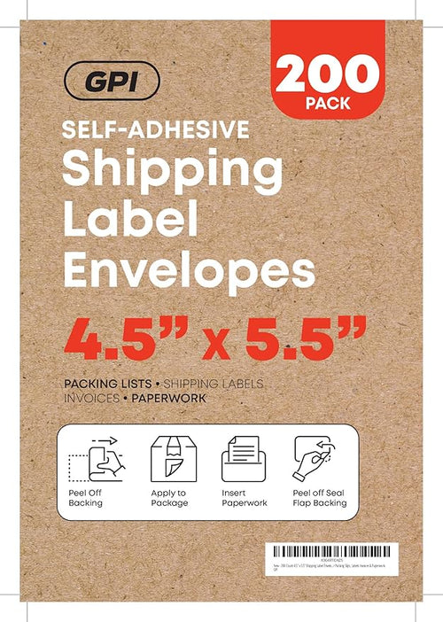 100 Count 4.5" x 5.5" Shipping Label Envelopes, Clear Packing List Pouches with Self-Adhesive Back, Top Loading for Shipping Labels Sleeves, for Packing Slips, Labels Invoices & Paperwork. GPI
