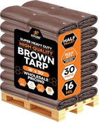 Super Heavy Duty Brown Poly Tarp 16' x 20' - Bulk Half Pallet (30 Pack) Thick Waterproof, UV Blocking Protective Cover - 16 Mil Thick Polyethylene - by Xpose Safety