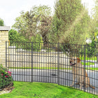 Metal Garden Fence with Gate 40in (H) x 18.7ft (L), 1 Gate + 7 Panels Dog Fence Border Fence Animal Barrier, No Dig Garden Fencing for Yard Flower Bed Lawn Patio Outdoor, PIN402808G Black
