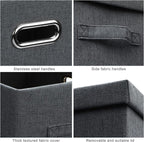 Medium 15" 21 Quart Collapsible Stackable Storage Bins with Lids, 3 Packs Dark Grey Foldable Fabric Closet Boxes Heavy-duty Linen Cube Baskets Container for Bedroom Office (15 x 11 x 8)