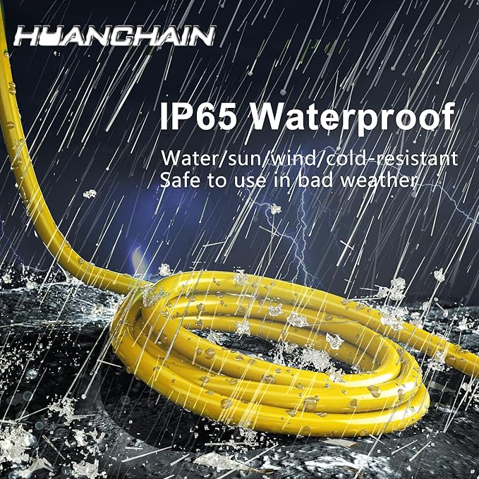 HUANCHAIN 25 ft 14/3 Gauge Heavy Duty Outdoor Extension Cord Waterproof with Lighted, Flexible Cold Weather 3 Prong Electric Cord Outside, 15A 1875W 125V 14AWG SJTW, Yellow, ETL Listed