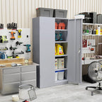 SUNCROWN 72" Metal Storage Cabinet - Heavy-Duty Metal Garage Cabinet with 4 Adjustable Shelves & 2 Doors for Tools, Office, Home, Workshop,Cement Grey