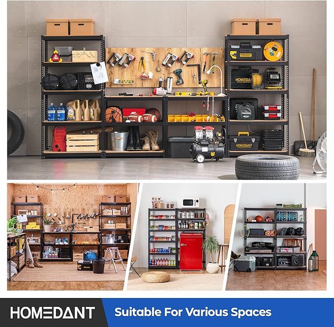 HOMEDANT 35.9" W 5 Tier Heavy Duty Garage Shelving Adjustable Metal Rack Storage Shelves Standing Shelf Unit Organizers Pantry Closet Black 1Pack