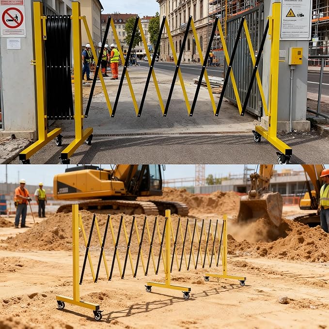 Industrial Expandable Barricade,Folding Security Gate Safety Barricade with Casters,Mobile Barrier Gate Outdoor,Adjustable Traffic Fence for Road Construction, Traffic Control,Pool (11FT)