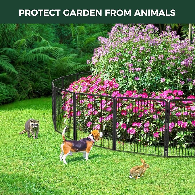 FXW Garden Fence Outdoor for The Yard – 50in(H) x 83.5ft(L) Heavy Duty Metal Animal Barrier for Dog and Rabbit, Decorative Dog Fence, 32 Panels, Black
