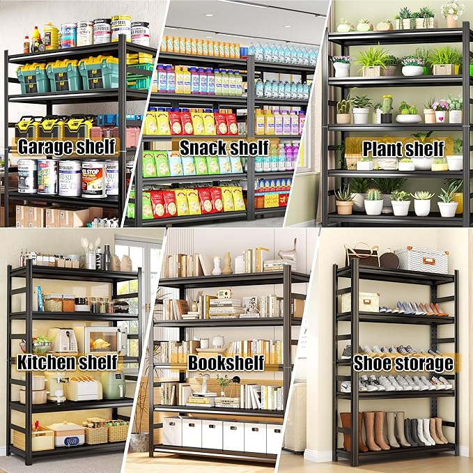 72''H Garage Storage Shelves, 5Tier Heavy-Duty Metal Shelving Unit, 40''W*14''D Adjustable, Double-Layer Column with Reinforced Ribs, Capable of Bearing 3020 lbs for Garage, Warehouse, Kitchen Storage