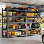 Metal Garage Shelving Unit, Heavy Duty 5-Tier Adjustable Storage Rack, Steel Shelving, 3020 lbs Capacity, Industrial Shelves for Heavy Tools and Equipment, Ideal for Garage, Basement, Black, 63"