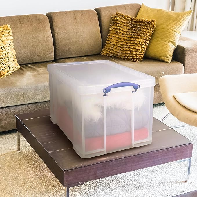 Really Useful Box 84 Liters Storage Container with Snap Lid and Clip Lock Handle for Lidded Home and Item Storage Bins, 2 Pack, Clear