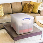 Really Useful Box 84 Liters Storage Container with Snap Lid and Clip Lock Handle for Lidded Home and Item Storage Bins, 4 Pack, Clear