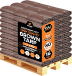 Super Heavy Duty Brown Poly Tarp 12' x 20' - Bulk Full Pallet (80 Pack) Thick Waterproof, UV Blocking Protective Cover - 16 Mil Thick Polyethylene - by Xpose Safety