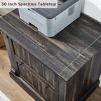 OKD Farmhouse File Cabinet with 2 Drawers, 30" Lateral Filing Cabinet, Hanging File Folders, Interlocking Drawers, Rustic Oak Wood, Brown, Home Office, Living Room, 30" x 22" x 10.2"
