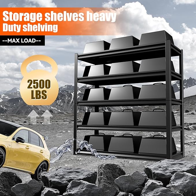 32" W Storage Shelves 2500LBS Garage Shelving Heavy Duty 5 Tier Adjustable Shelving Unit Metal Storage Rack for Basement, Pantry, Kitchen, Warehouse 15.8" D x 31.5" W x 63" H