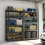 Storage Shelves, Garage Metal Shelving Unit, Adjustable, Double-Layer Column with Reinforced Ribs, Heavy-Duty, Capable of Bearing 600-3600 lbs (Black, 77 * 45 * 18, 5-Tier)