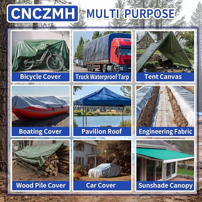 Tarp Waterproof 10x20 Feet, 8 Mil Thick Finished Size Silver/Blue Poly Tarpaulin Outdoor, Metal Grommets, Reinforced Edges, Multipurpose Tarps Protective Cover for Camping Boat Plant