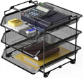 Deco Brothers Stackable Sliding Letter Tray Paper Organizer, 3 Tier, Black