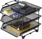 Deco Brothers Stackable Sliding Letter Tray Paper Organizer, 3 Tier, Black