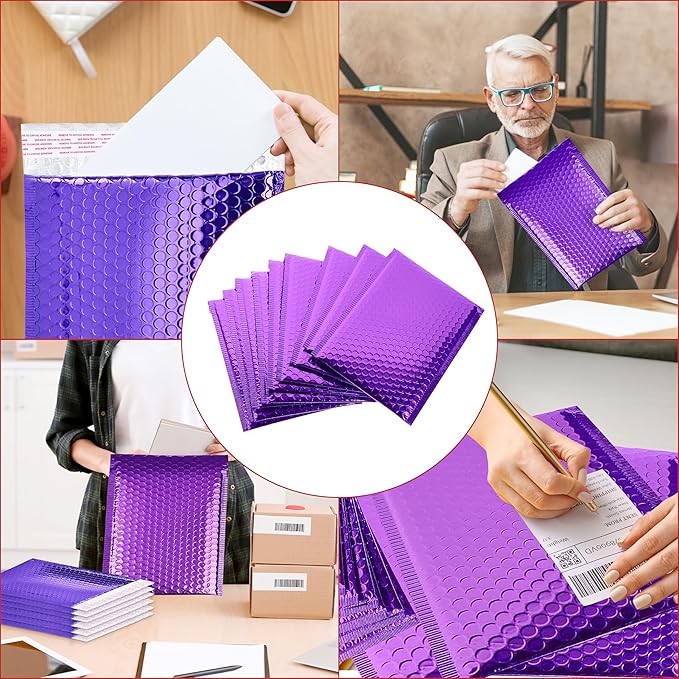 GGR Supplies Metallic Bubble Padded Envelope Mailers, 7.5 X 11 Inches, Waterproof Ultra Resistant Ideal For Packing, Shipping, and Storing. Pack of 25 (Purple)