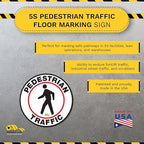 Mighty Line Pedestrian Traffic Crossing Walkway Floor Sign for Safety, Caution, Warning, Heavy-Duty, Peel and Stick, Adhesive, Industrial Quality, 12"