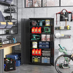 STANI Metal Garage Storage Cabinet with Lock, 71" Steel Lockable File Cabinet, Locking Steel Storage Cabinet with 5 Adjustable Shelves for Home, Office, Warehouse, Garage, School (Black)