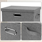 Medium 15" 21 Quart Collapsible Stackable Storage Bins with Lids, 1 Pack Gray Foldable Fabric Closet Storage Boxes with Lids, 4 Handles Heavy-duty Linen Cube Baskets for Bedroom