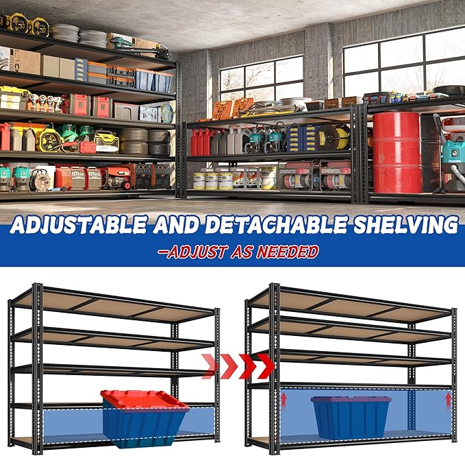 60" W Garage Shelving 72" H Metal Shelving 3500LBS Storage Shelves Heavy Duty 5 Tier Adjustable Shelving Unit for Storage Rack Pantry Shelf Commercial,60" W x 18" D x 72" H