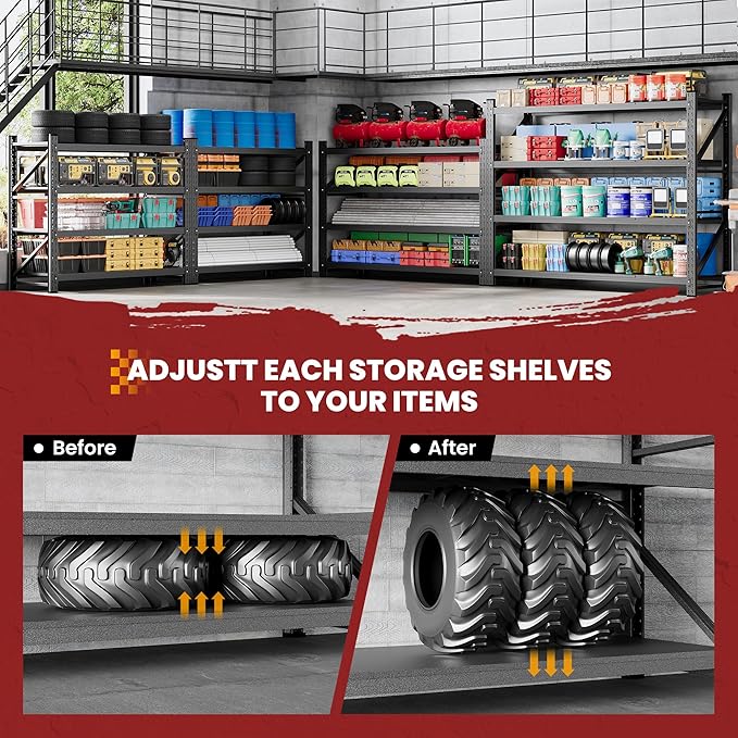 79" Wide Storage Shelves, 7000LBS Garage Shelving Heavy Duty, Standing Shelf Units, 4 Tier Metal Adjustable Storage Shelving Rack for Shop Warehouse Basement, 79'' W x 24''D x 79'' H