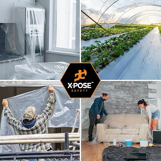 Xpose Safety Clear Plastic Sheeting (Bulk Half Pallet 25 Pack) – 12' x 100' Rolls – Heavy Duty 5.2 Mil Poly Sheet – Waterproof, Dustproof, Vapor Barrier – for Construction, Painting, Industrial Use