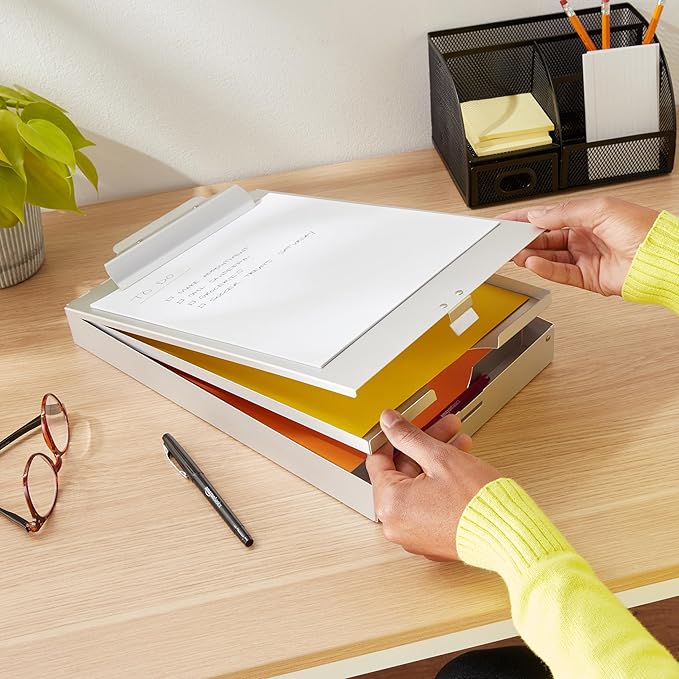Amazon Basics Metal Clipboard with 2 Compartments and Interior 250 Sheet Paper Storage, 14.09 x 9.21 x 2.6 inches, letter size, Silver
