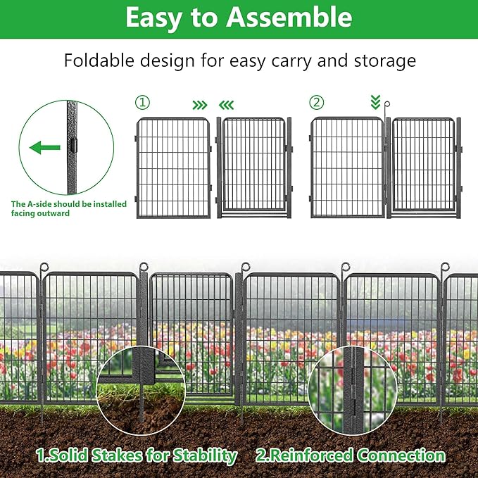 Decorative Garden Fence with Gate, 40 in(H) x 32 ft(L) Rustproof Metal Fence Panels No Dig Fence with Full Panel Gate, Dog Fence Outdoor for Yard, Animal Barrier Garden Fencing for Yard