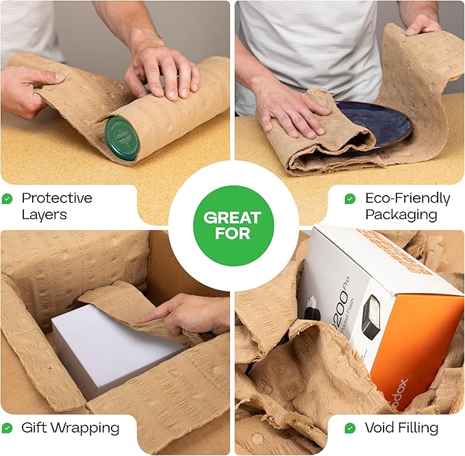 IDL Packaging 12" x 175' EcoMax™ Kraft Paper Cellulose Wadding in Self-Dispensed Box - Cushioning Wrapping and Box Void Filling - Gentle Packing for Shipping, Moving, and Storing Fragile Items
