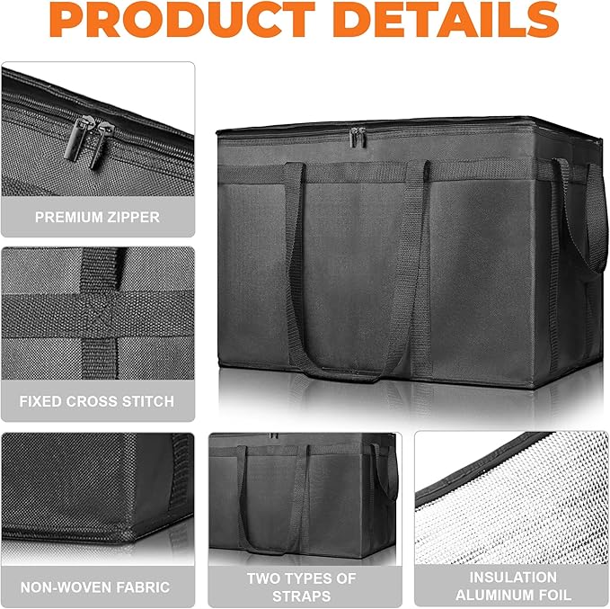 Insulated Food Delivery Bag, Commercial Grade Pizza Carrier for Hot and Cold Food, Large Reusable Catering Cooler Bag 22x15x14, Pizza Delivery Box for Uber Eats, Doordash Essentials