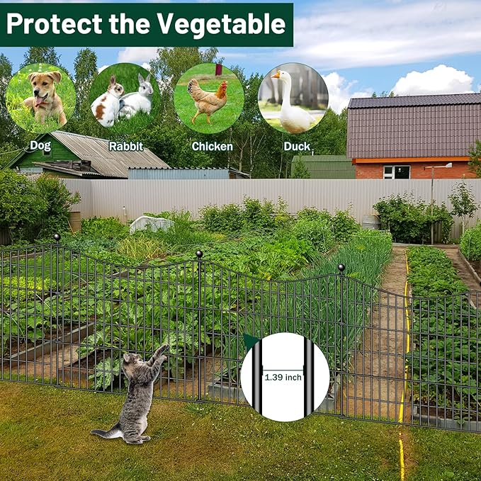 20 Panels Decorative Garden Fence with 2 Gates, 40 in(H) X 47.6 ft(L) No Dig Dog Fence Animal Barrier Outdoor for Yard, Rustproof Metal Garden Edging and Borders, Temporary Fencing Stakes