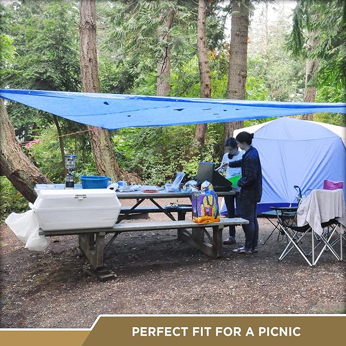 ATERET Multi-Purpose Blue Tarp Cover I Waterproof, 5-Mil Thick Plastic Poly with Grommets Eyes for Secured Tie Down I Great Idea Use for Roof, Camping, Patio, Canopy, Boat, Tent & Camping (15' x 20')