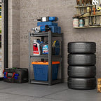 3-Tier Storage Shelves, Garage Metal Shelving Unit, Adjustable, Double-Layer Column with Reinforced Ribs, Heavy-Duty 1520 lbs for Garage, Warehouse, Kitchen Storage 24''W*14''D*32''H